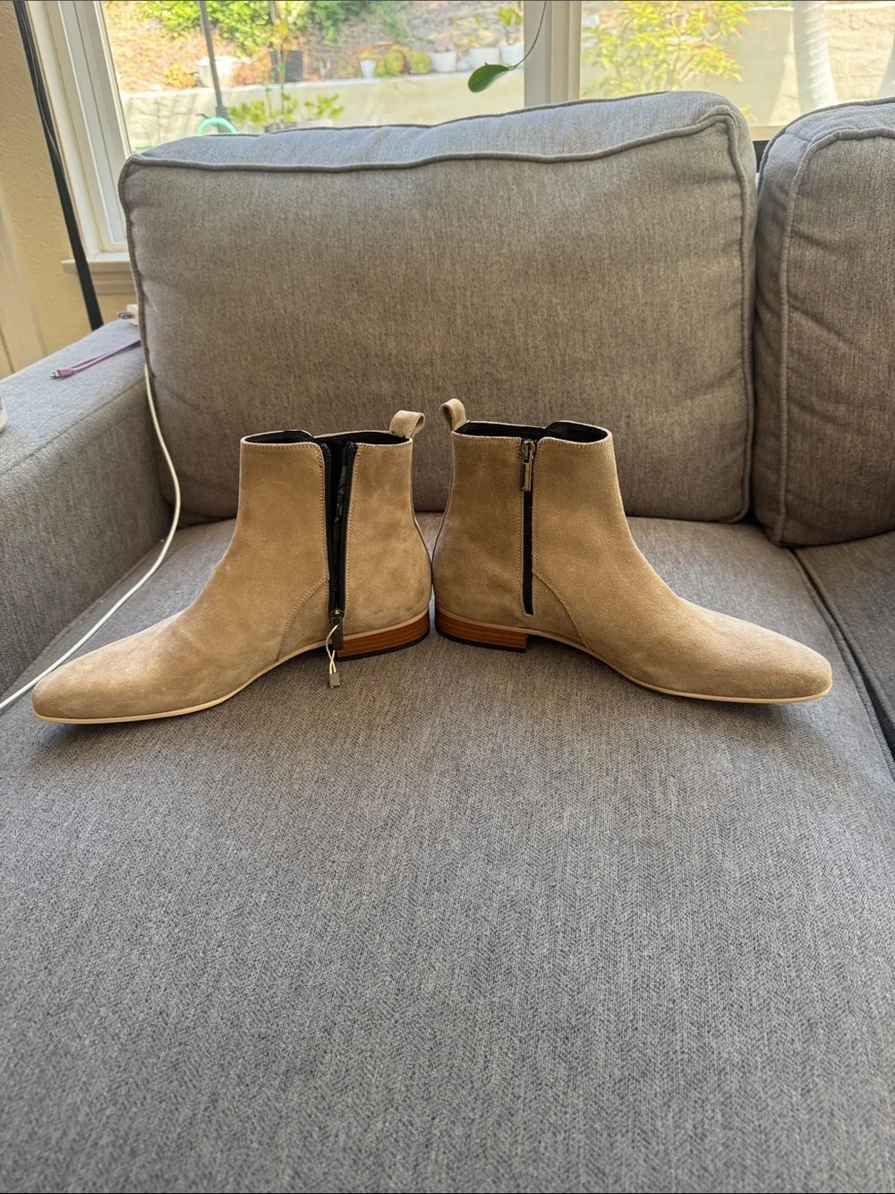 Stefano Bonfiglioli Men's Suede Ankle Boots in Light Taupe with Side Zip